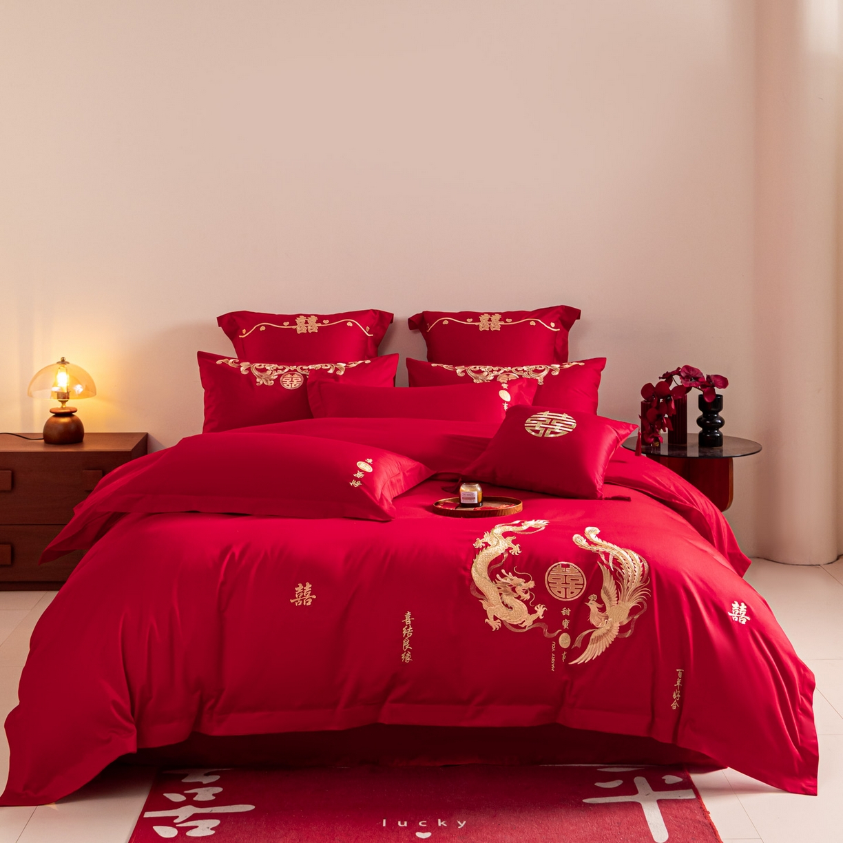 91家纺网 家纺一手货源 找家纺 东方合美（原：皇家传奇） 2026新款纯棉长绒棉刺绣婚庆四件套-龙凤系列 情比金坚