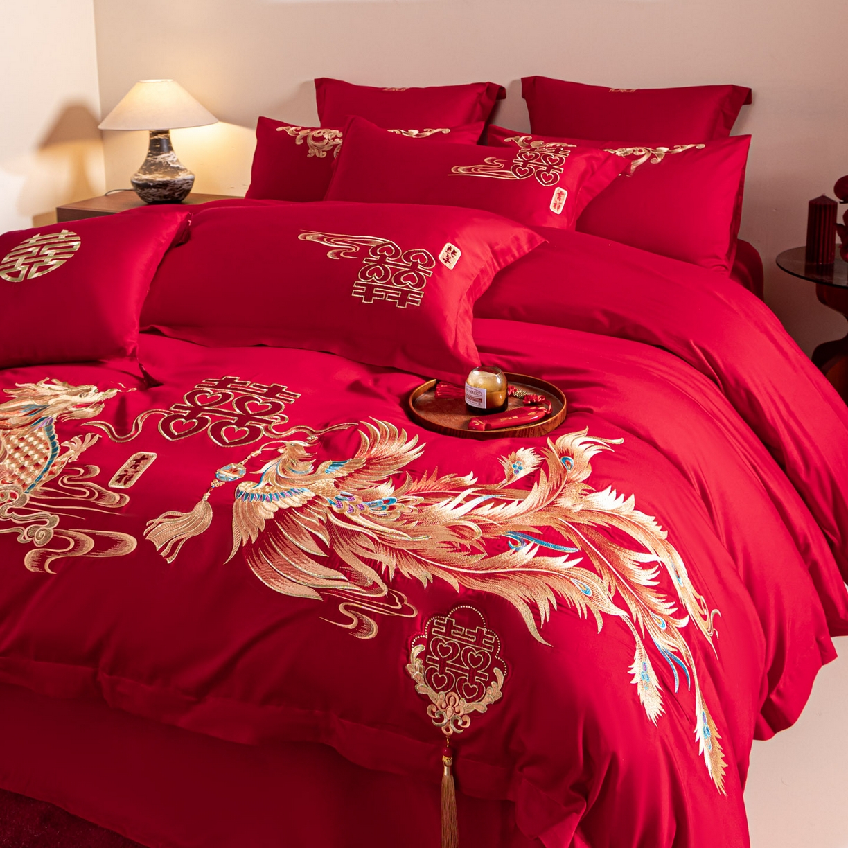 东方合美（原：皇家传奇） 2026新款纯棉长绒棉刺绣婚庆四件套-龙凤系列 龙凤共舞
