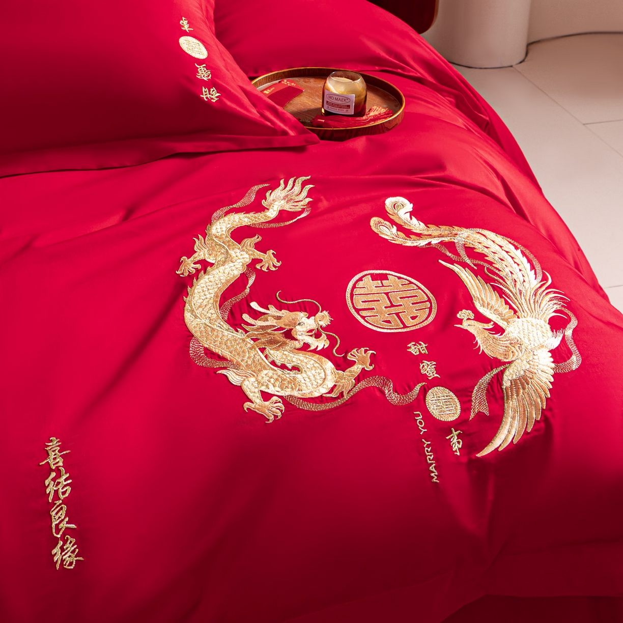 91家纺网 家纺一手货源 找家纺 东方合美（原：皇家传奇） 2026新款纯棉长绒棉刺绣婚庆四件套-龙凤系列 情比金坚