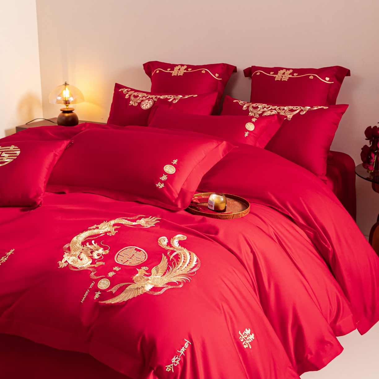 91家纺网 家纺一手货源 找家纺 东方合美（原：皇家传奇） 2026新款纯棉长绒棉刺绣婚庆四件套-龙凤系列 情比金坚