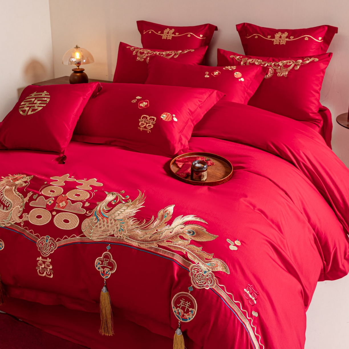 东方合美（原：皇家传奇） 2026新款纯棉长绒棉刺绣婚庆四件套-龙凤系列 龙凤报喜