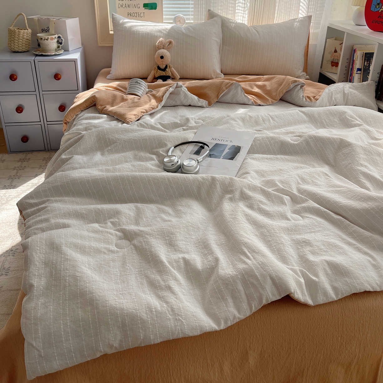 91家纺网 家纺一手货源 找家纺 （总）栩裕纺织 2026新款高克重无印风阳离子提花单夏被-夏被三件套四件套