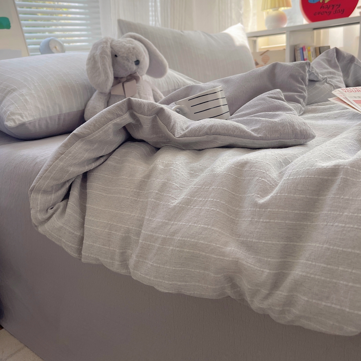 栩裕纺织 2026新款高克重无印风阳离子提花单夏被-夏被三件套四件套 夏被-高级灰