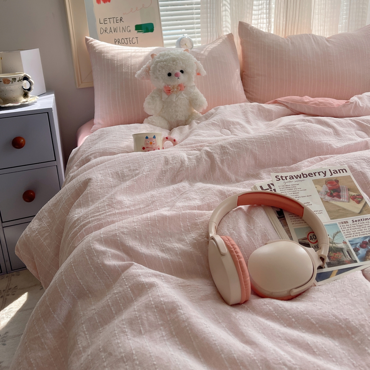 91家纺网 家纺一手货源 找家纺 栩裕纺织 2026新款高克重无印风阳离子提花单夏被-夏被三件套四件套 夏被-桃夭