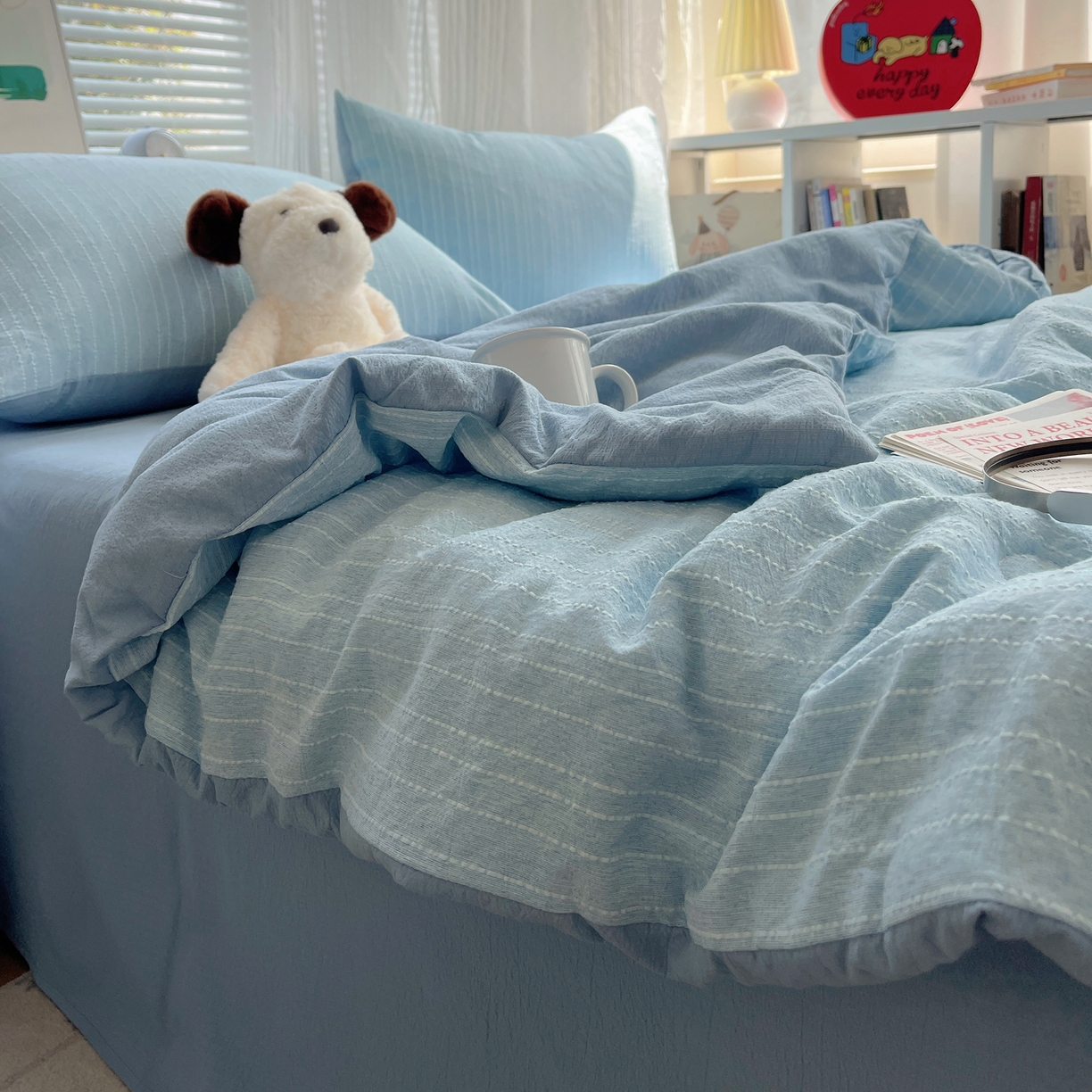 91家纺网 家纺一手货源 找家纺 栩裕纺织 2026新款高克重无印风阳离子提花单夏被-夏被三件套四件套 夏被-湖蓝