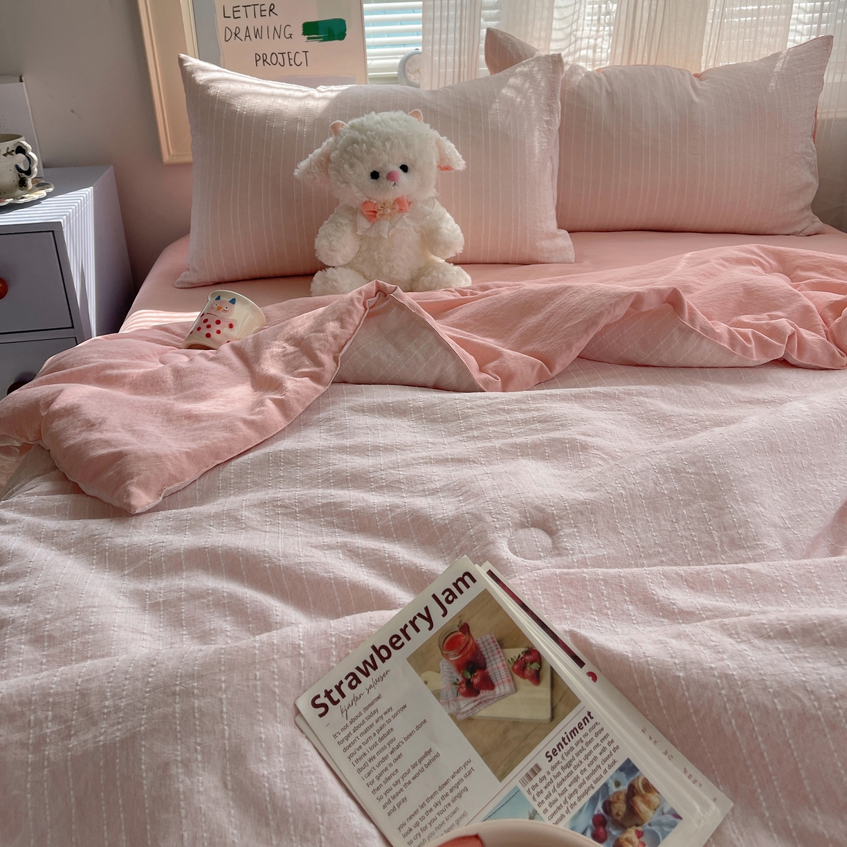 91家纺网 家纺一手货源 找家纺 栩裕纺织 2026新款高克重无印风阳离子提花单夏被-夏被三件套四件套 夏被-桃夭