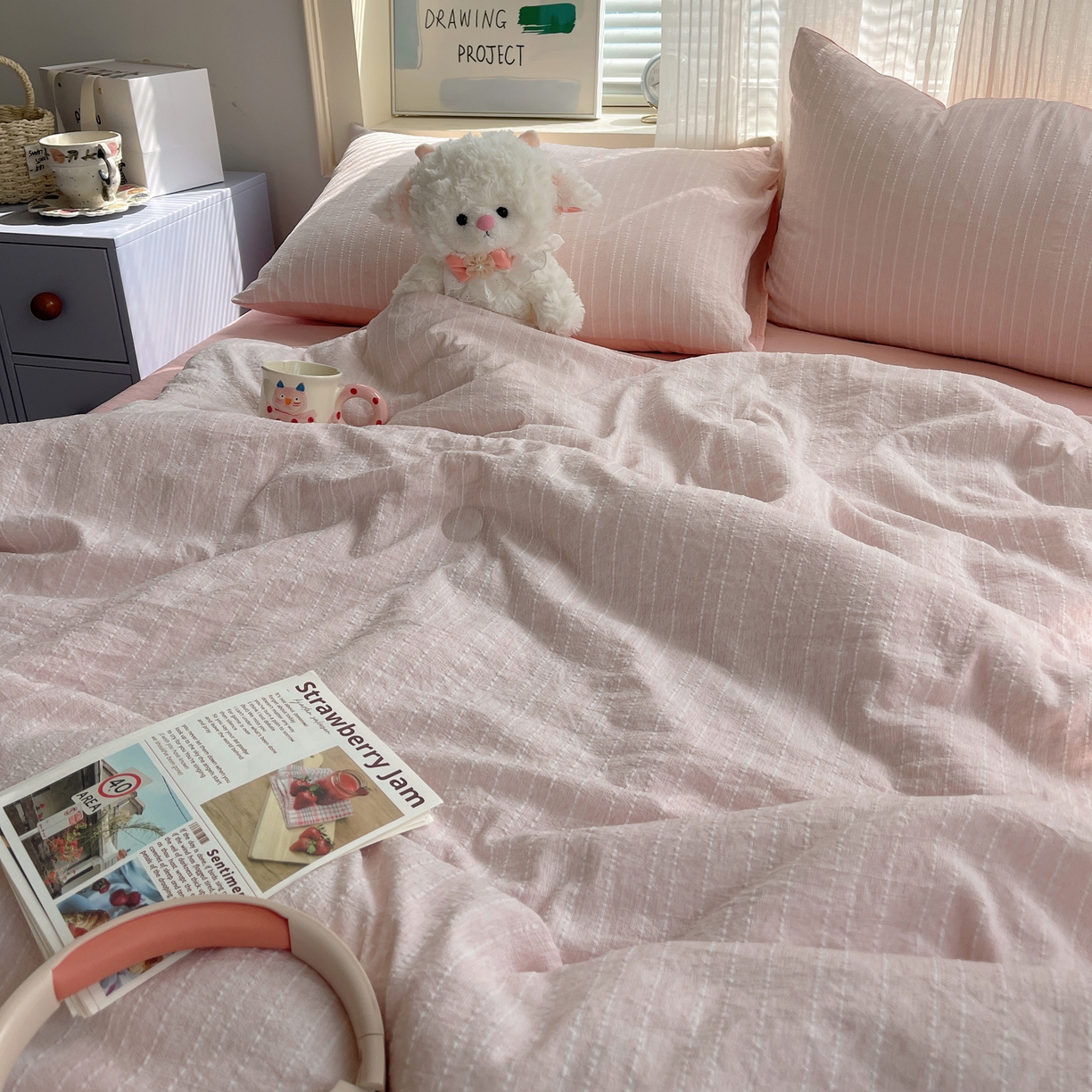 91家纺网 家纺一手货源 找家纺 栩裕纺织 2026新款高克重无印风阳离子提花单夏被-夏被三件套四件套 夏被-桃夭