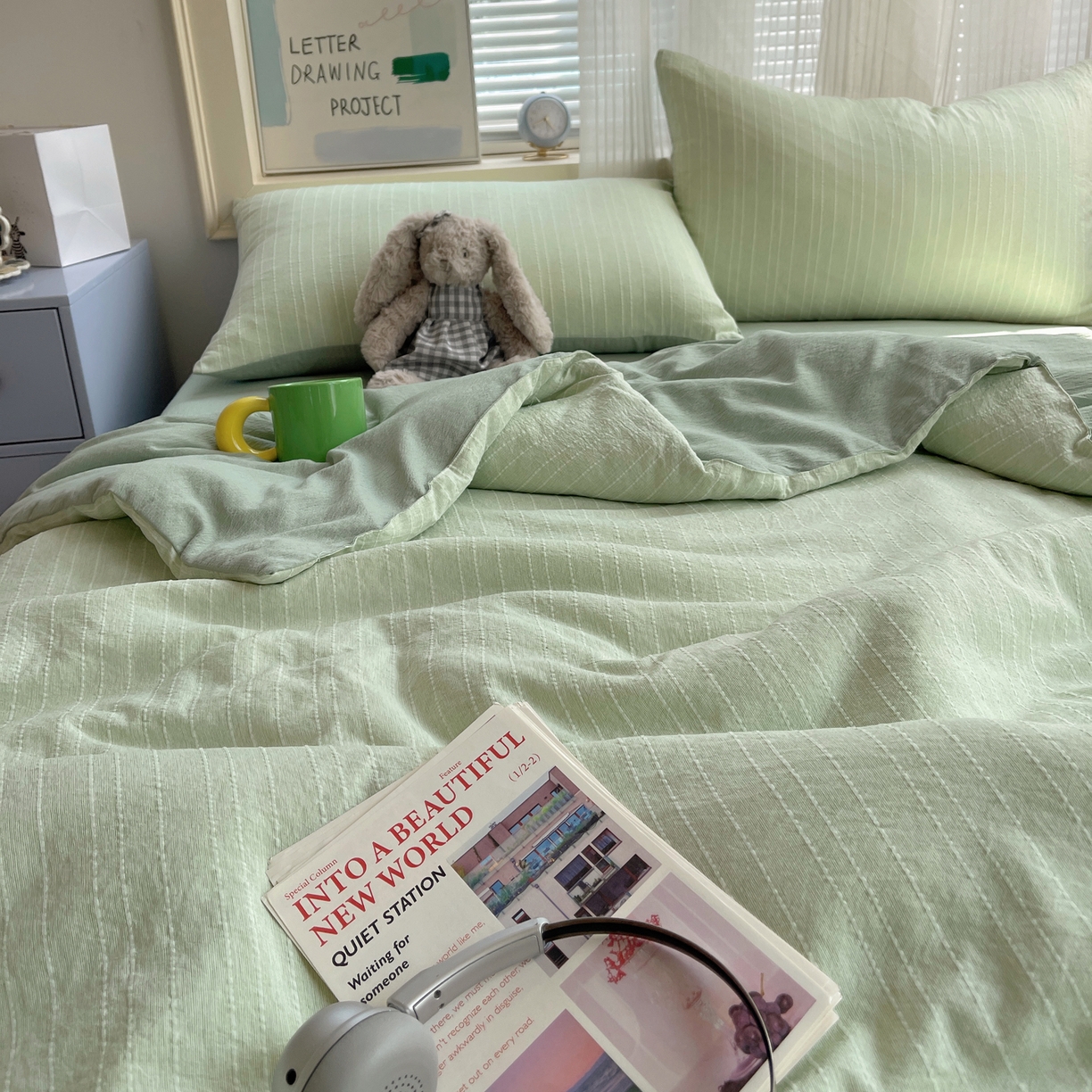 91家纺网 家纺一手货源 找家纺 栩裕纺织 2026新款高克重无印风阳离子提花单夏被-夏被三件套四件套 夏被-绿影