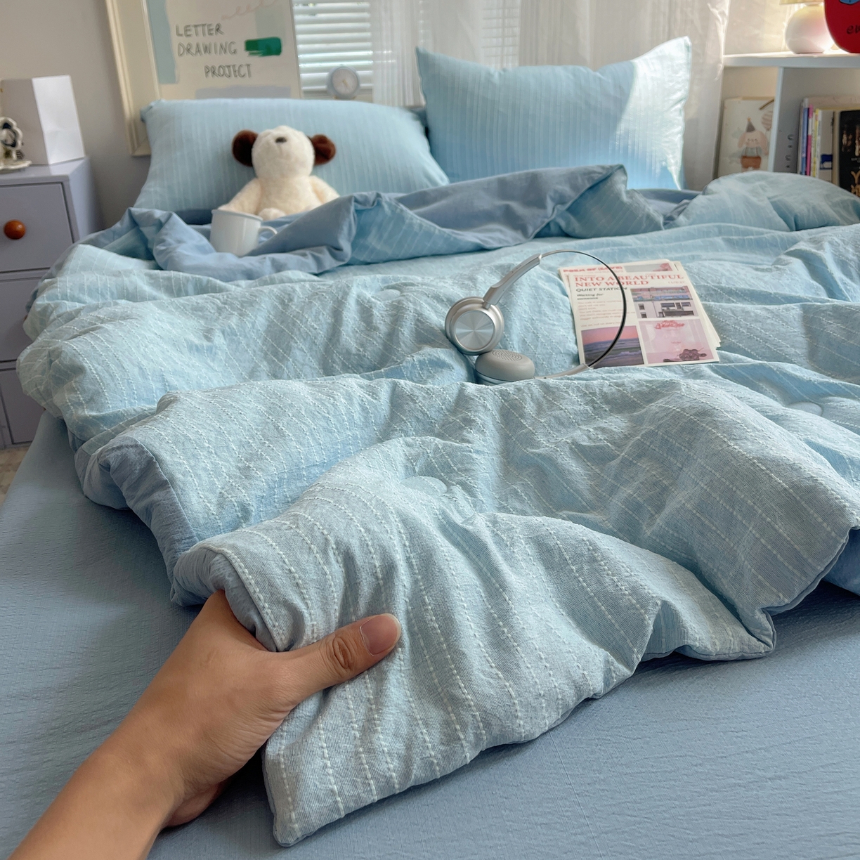 91家纺网 家纺一手货源 找家纺 栩裕纺织 2026新款高克重无印风阳离子提花单夏被-夏被三件套四件套 夏被-湖蓝