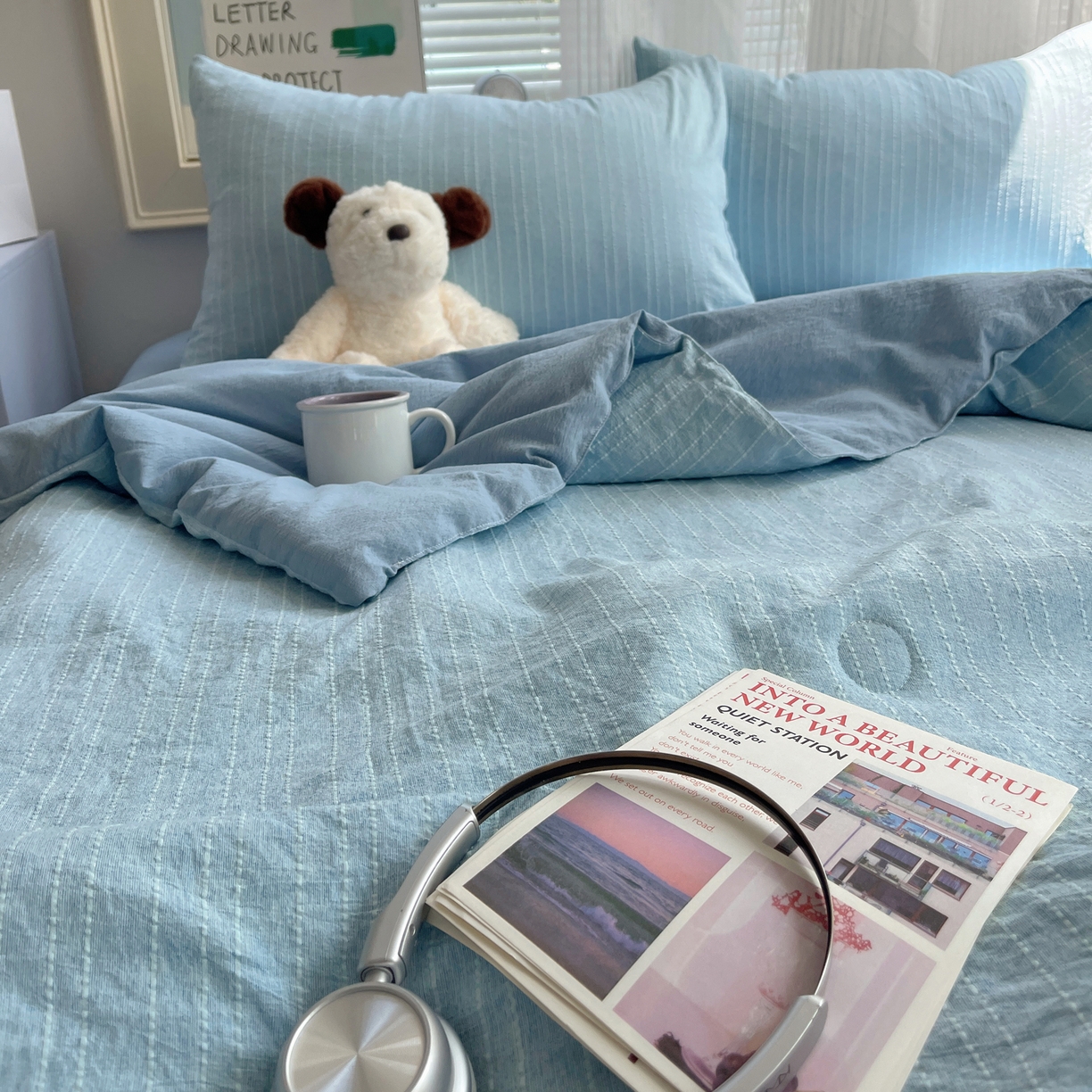 91家纺网 家纺一手货源 找家纺 栩裕纺织 2026新款高克重无印风阳离子提花单夏被-夏被三件套四件套 夏被-湖蓝