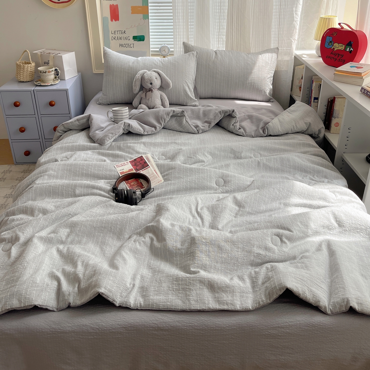 91家纺网 家纺一手货源 找家纺 栩裕纺织 2026新款高克重无印风阳离子提花单夏被-夏被三件套四件套 夏被-高级灰