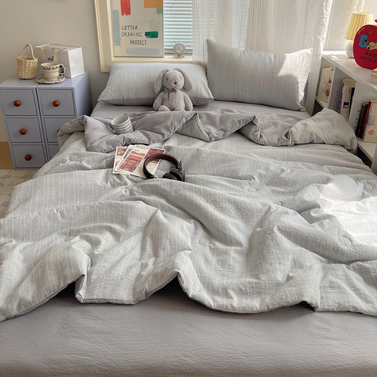 91家纺网 家纺一手货源 找家纺 栩裕纺织 2026新款高克重无印风阳离子提花单夏被-夏被三件套四件套 夏被-高级灰