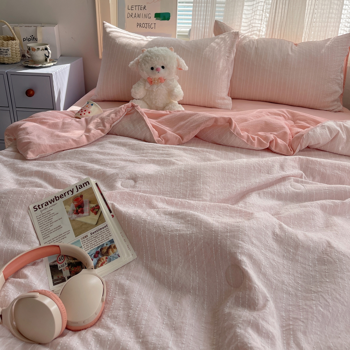 91家纺网 家纺一手货源 找家纺 栩裕纺织 2026新款高克重无印风阳离子提花单夏被-夏被三件套四件套 夏被-桃夭