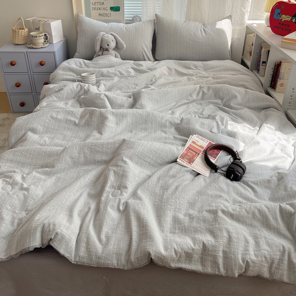 91家纺网 家纺一手货源 找家纺 栩裕纺织 2026新款高克重无印风阳离子提花单夏被-夏被三件套四件套 夏被-高级灰