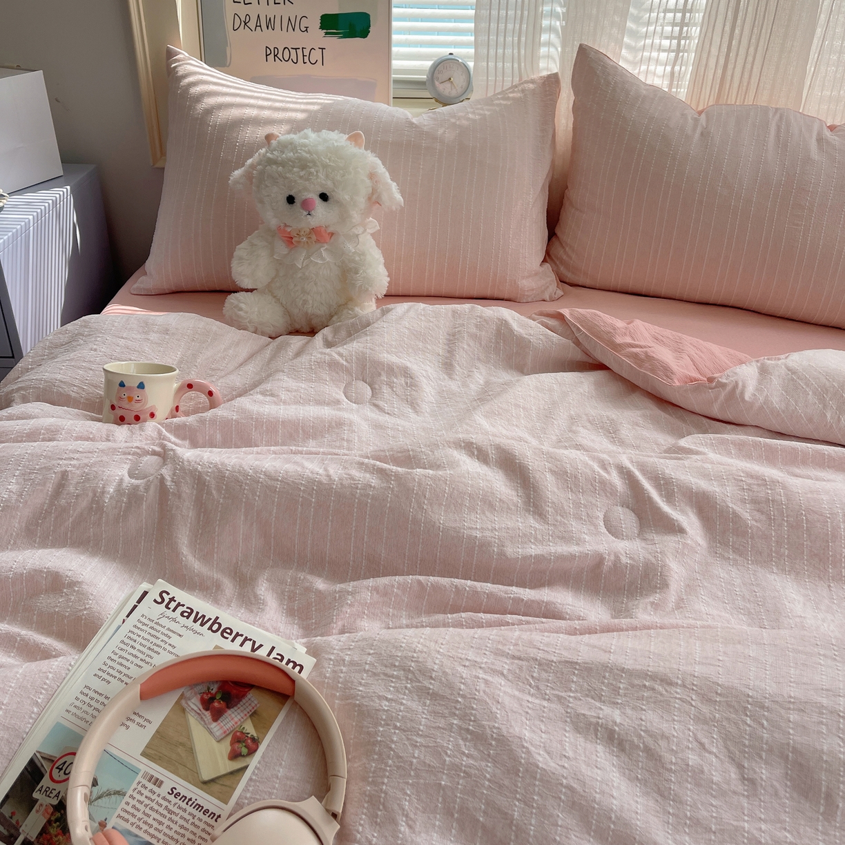 91家纺网 家纺一手货源 找家纺 栩裕纺织 2026新款高克重无印风阳离子提花单夏被-夏被三件套四件套 夏被-桃夭