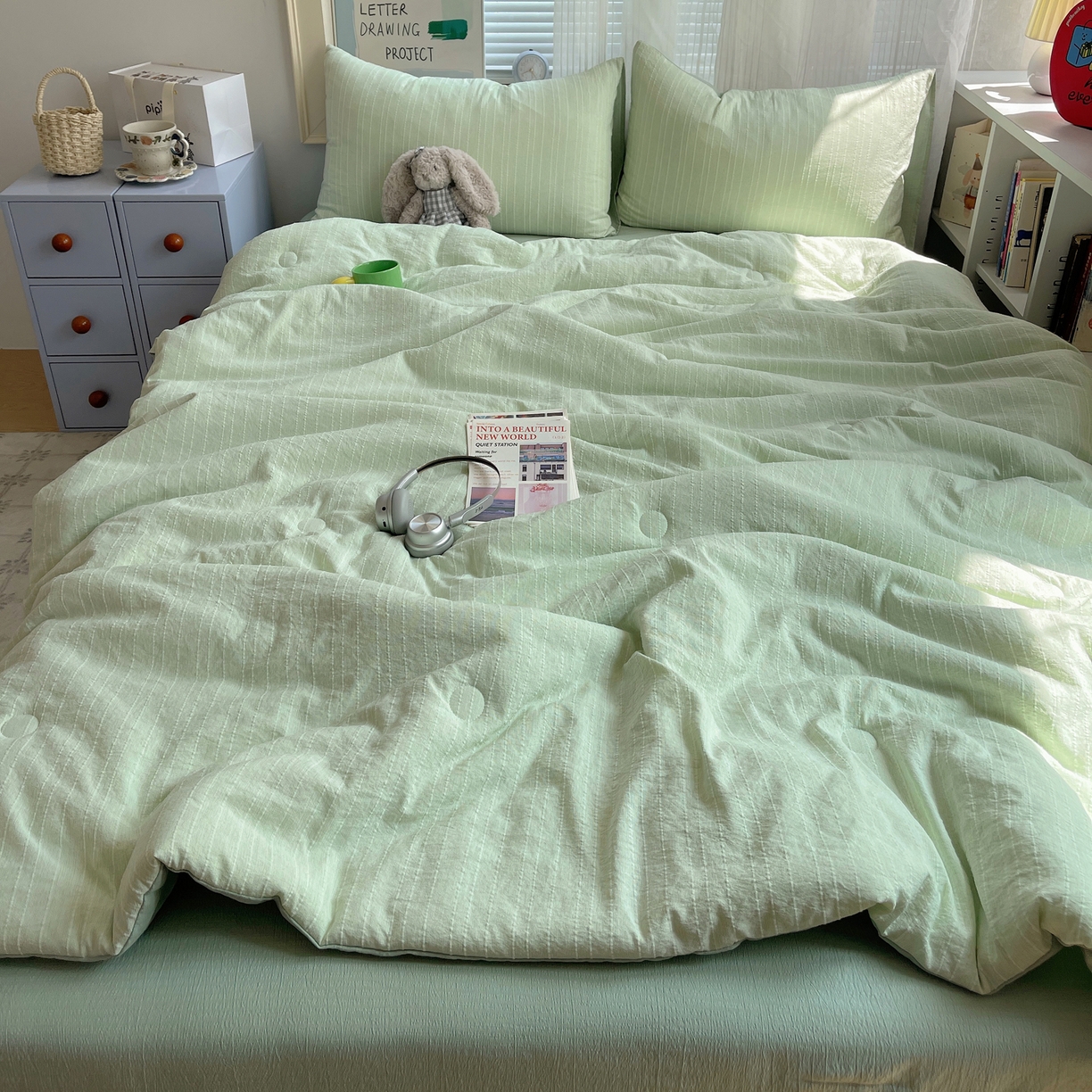 91家纺网 家纺一手货源 找家纺 栩裕纺织 2026新款高克重无印风阳离子提花单夏被-夏被三件套四件套 夏被-绿影