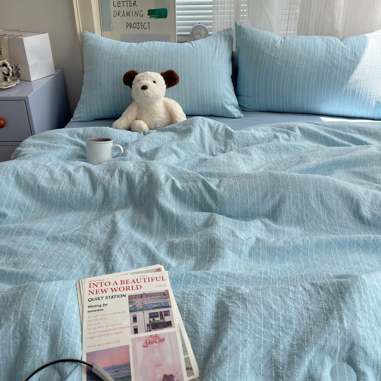 91家纺网 家纺一手货源 找家纺 栩裕纺织 2026新款高克重无印风阳离子提花单夏被-夏被三件套四件套 夏被-湖蓝