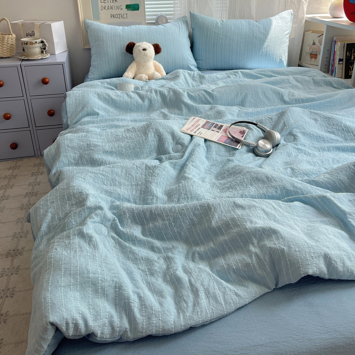 91家纺网 家纺一手货源 找家纺 栩裕纺织 2026新款高克重无印风阳离子提花单夏被-夏被三件套四件套 夏被-湖蓝