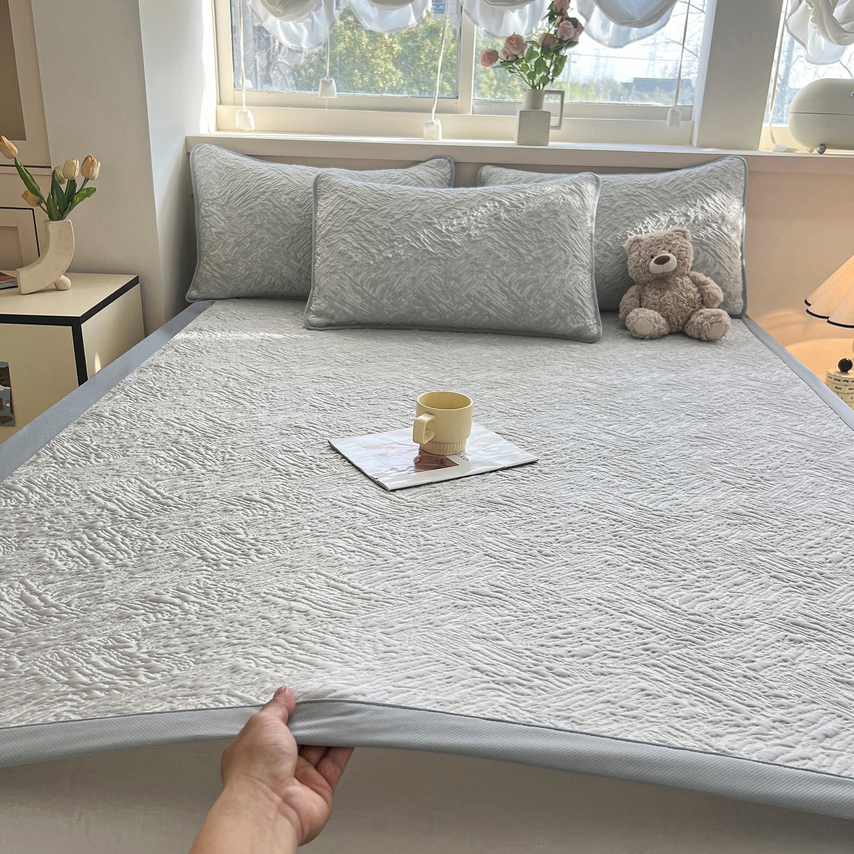 能好家纺 2026新款高分子pe冰豆豆凉席床席款 轻奢灰