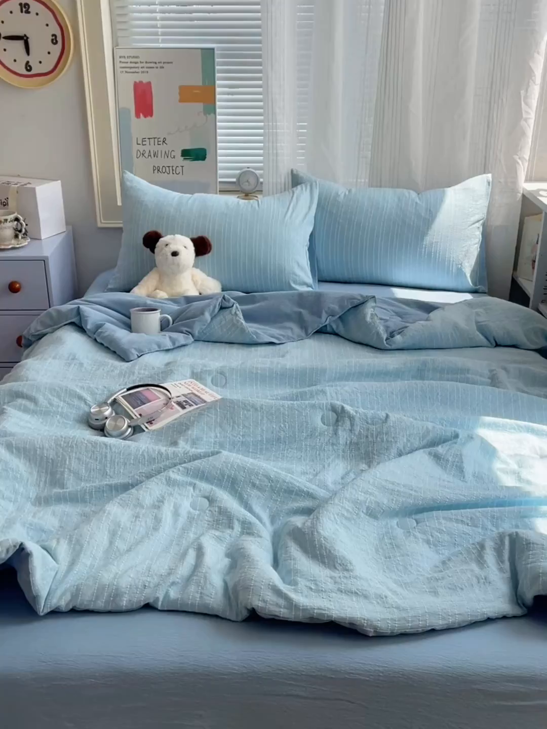 91家纺网 家纺一手货源 找家纺 栩裕纺织 2026新款高克重无印风阳离子提花单夏被-夏被三件套四件套 夏被-湖蓝