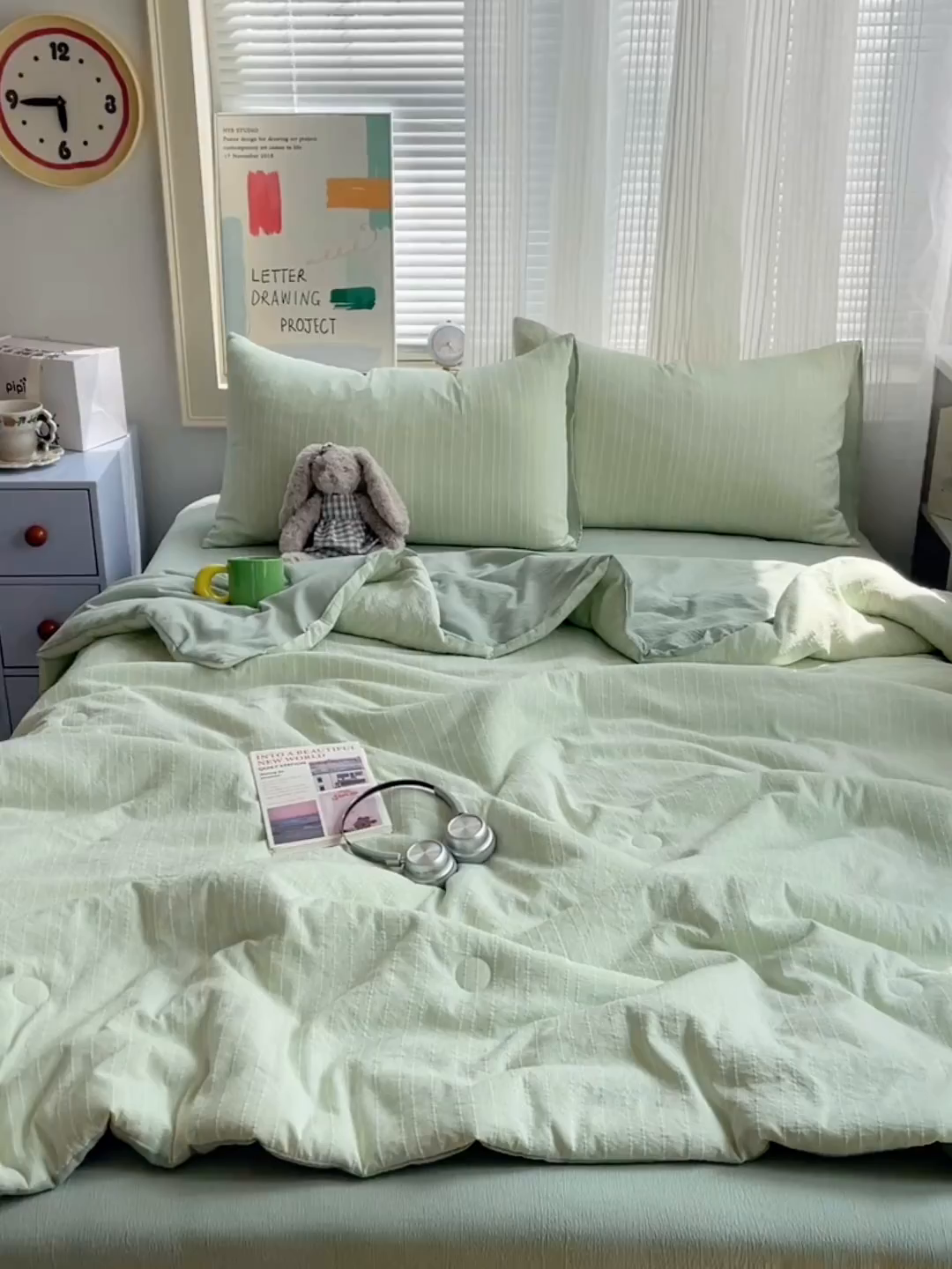 91家纺网 家纺一手货源 找家纺 栩裕纺织 2026新款高克重无印风阳离子提花单夏被-夏被三件套四件套 夏被-绿影