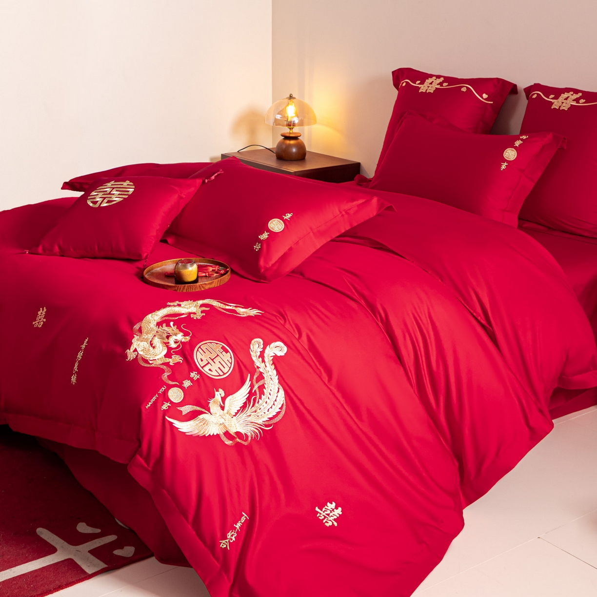 91家纺网 家纺一手货源 找家纺 东方合美（原：皇家传奇） 2026新款纯棉长绒棉刺绣婚庆四件套-龙凤系列 情比金坚