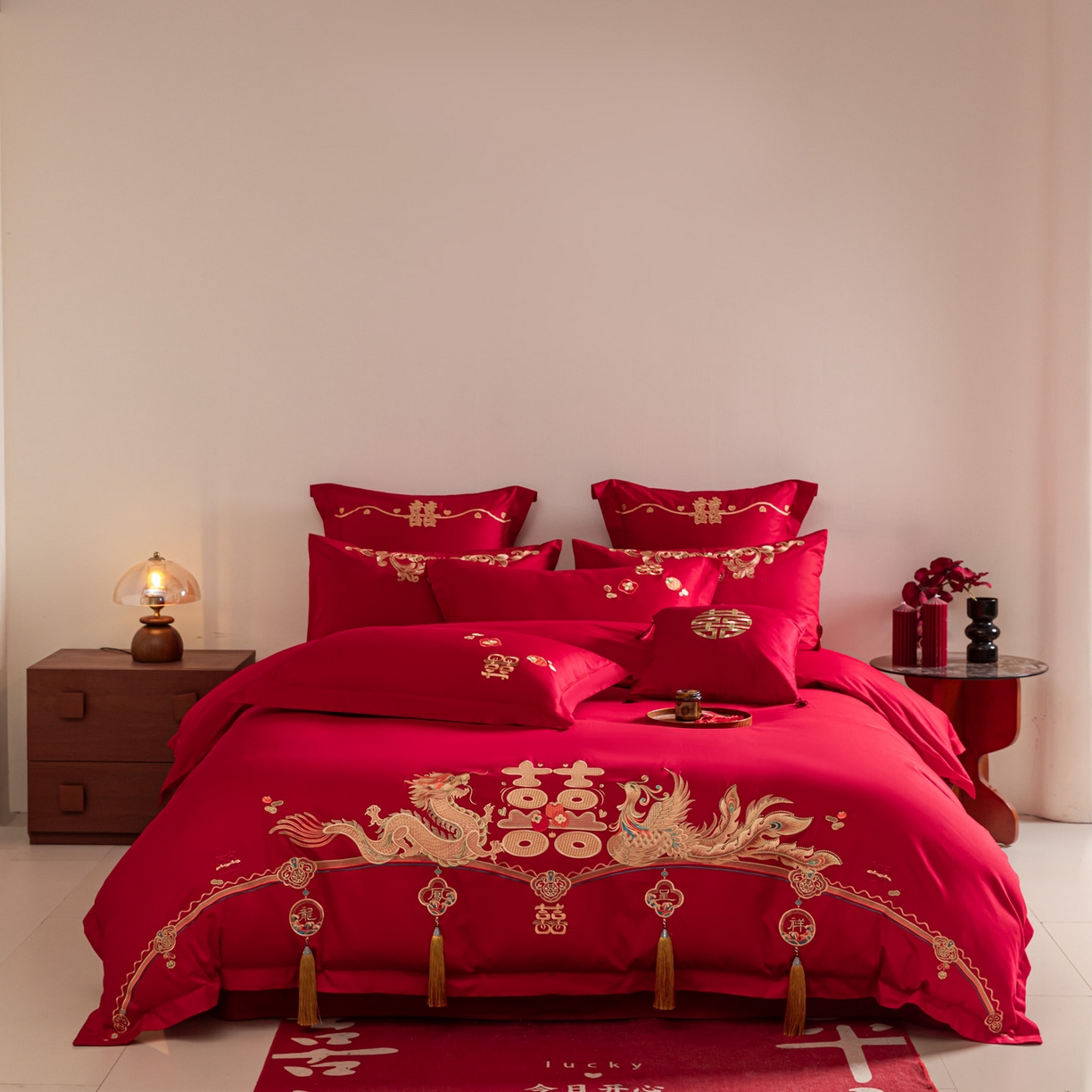 91家纺网 家纺一手货源 找家纺 东方合美（原：皇家传奇） 2026新款纯棉长绒棉刺绣婚庆四件套-龙凤系列 龙凤报喜