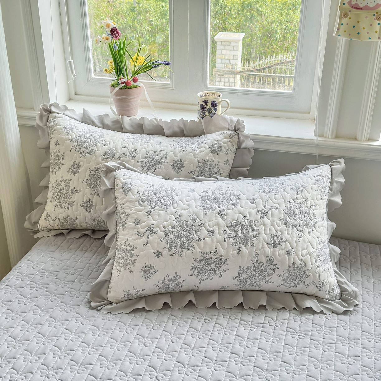 91家纺网 家纺一手货源 找家纺 雅眠居 2026新款直播爆款古法仿棉双层蕾丝花边床盖四件套 AB版-灰韵