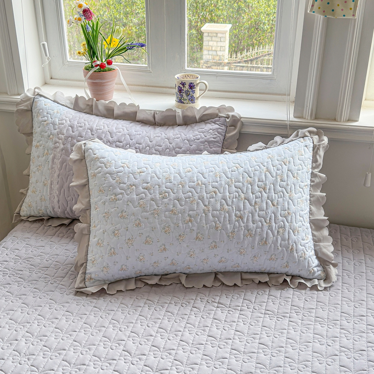 91家纺网 家纺一手货源 找家纺 雅眠居 2026新款直播爆款古法仿棉双层蕾丝花边床盖四件套 AB版-秘境灰