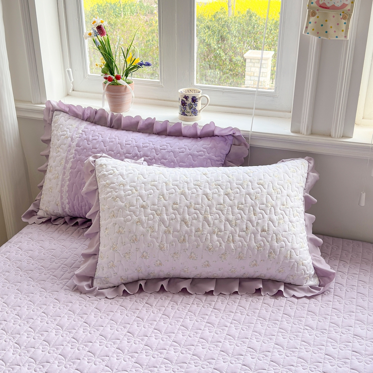 91家纺网 家纺一手货源 找家纺 雅眠居 2026新款直播爆款古法仿棉双层蕾丝花边床盖四件套 AB版-秘境紫