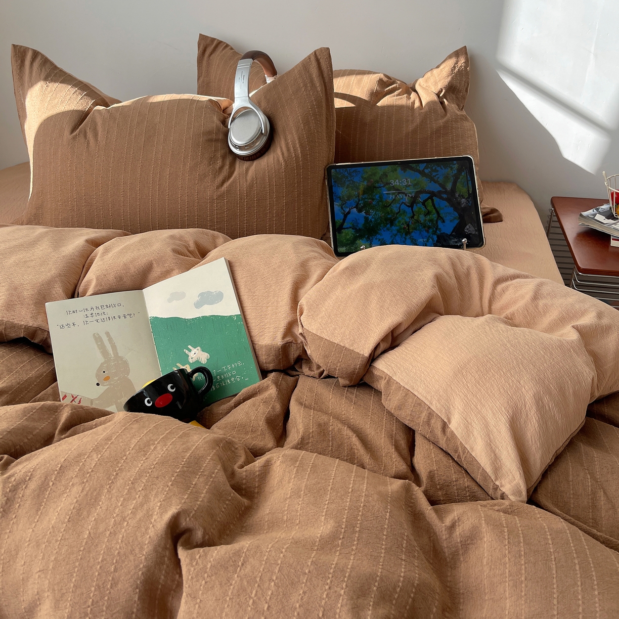 91家纺网 家纺一手货源 找家纺 （总）栩裕纺织 2026新款高克重无印风阳离子提花工艺四件套