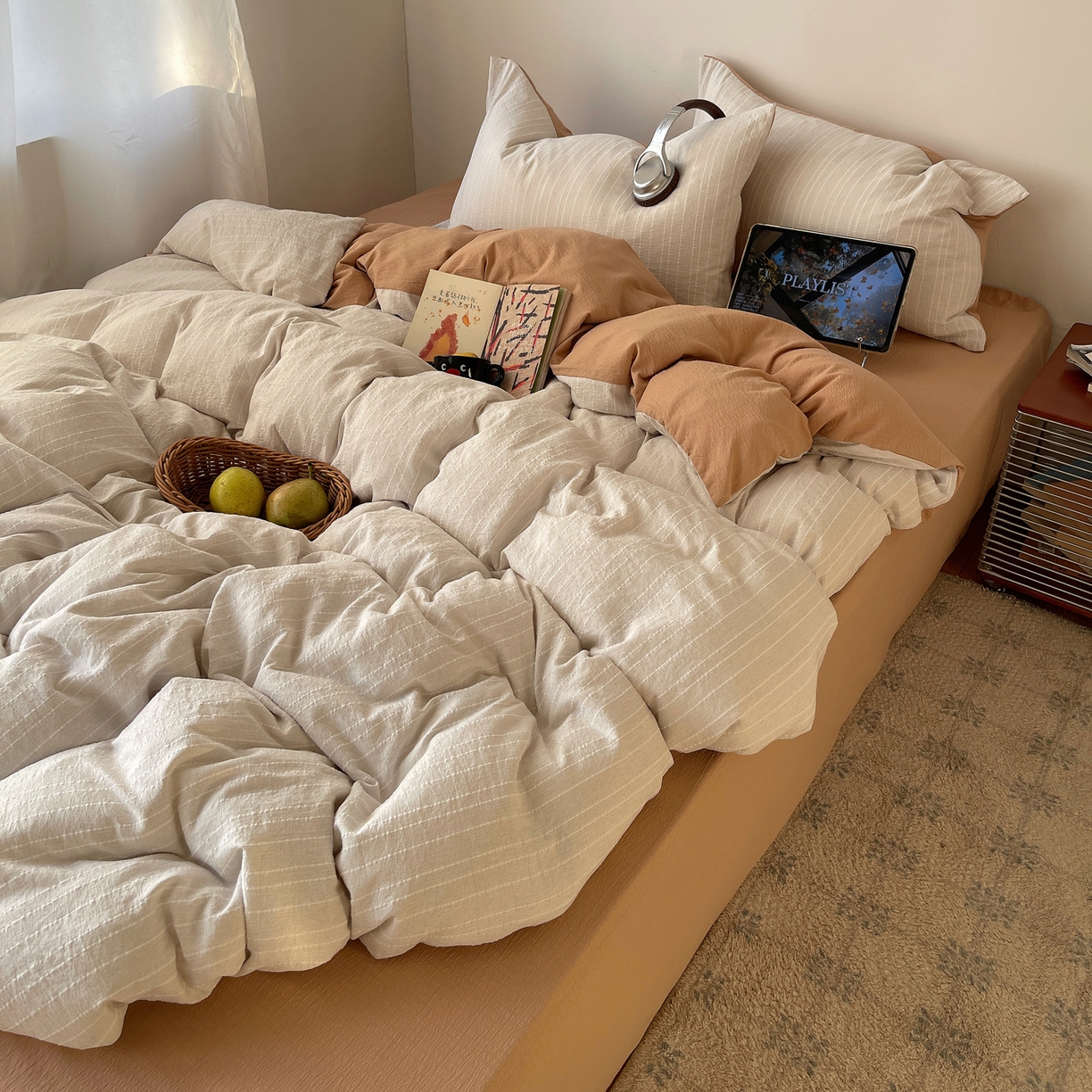 91家纺网 家纺一手货源 找家纺 （总）栩裕纺织 2026新款高克重无印风阳离子提花工艺四件套