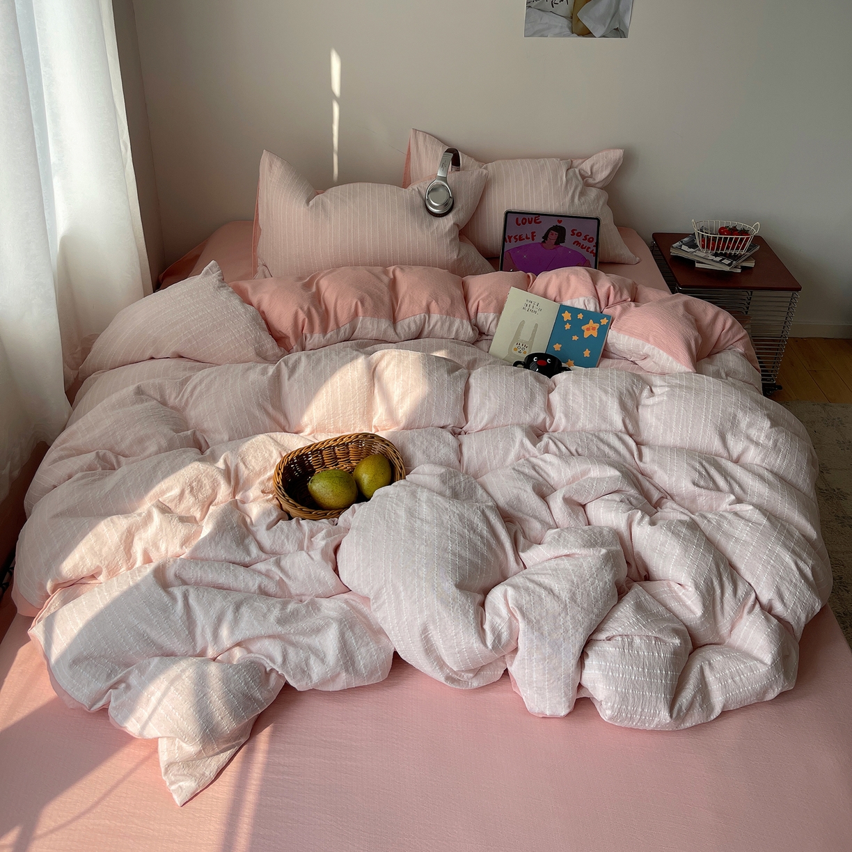 91家纺网 家纺一手货源 找家纺 栩裕纺织 2026新款高克重无印风阳离子提花工艺四件套 轻奢风-桃夭