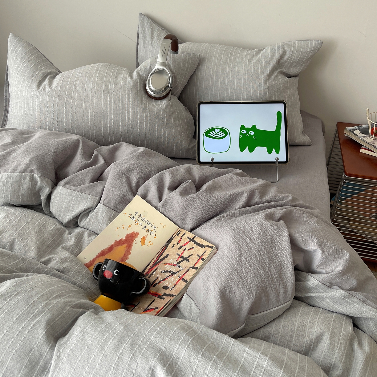 栩裕纺织 2026新款高克重无印风阳离子提花工艺四件套 轻奢风-高级灰