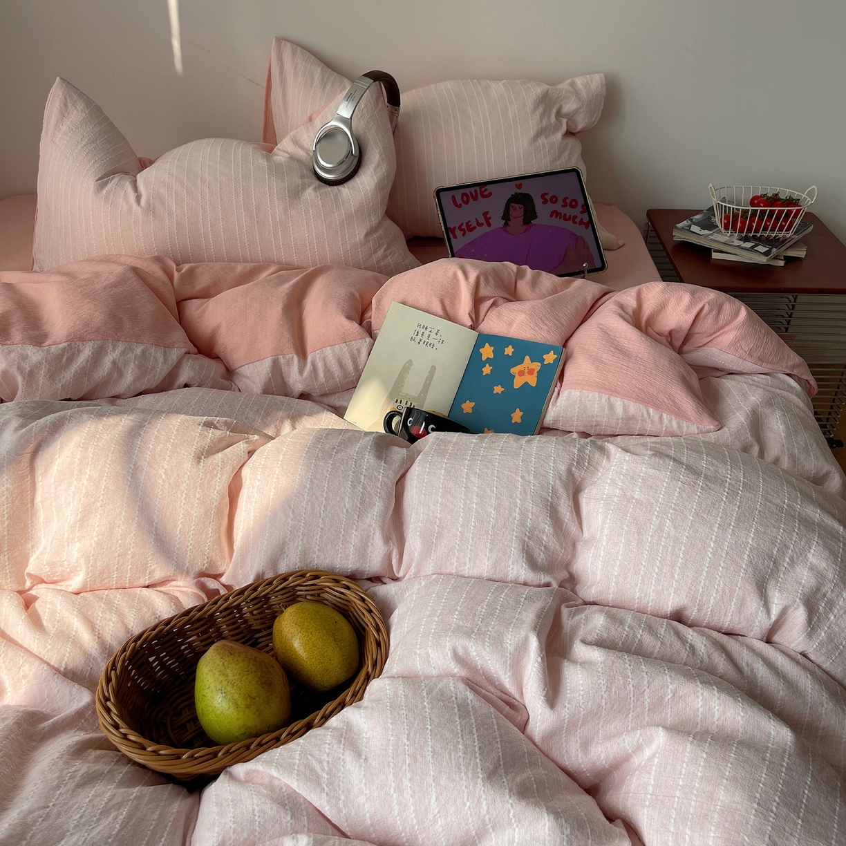 91家纺网 家纺一手货源 找家纺 栩裕纺织 2026新款高克重无印风阳离子提花工艺四件套 轻奢风-桃夭