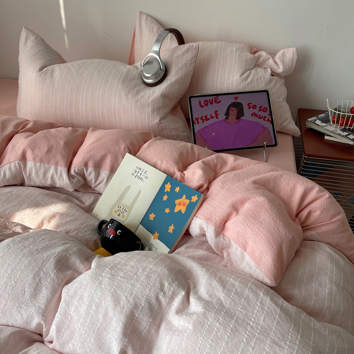 91家纺网 家纺一手货源 找家纺 栩裕纺织 2026新款高克重无印风阳离子提花工艺四件套 轻奢风-桃夭