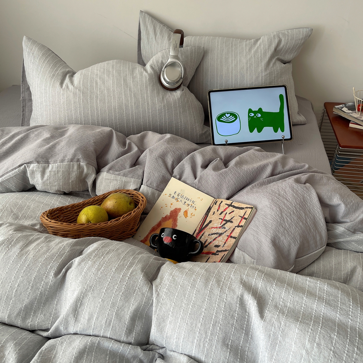 91家纺网 家纺一手货源 找家纺 栩裕纺织 2026新款高克重无印风阳离子提花工艺四件套 轻奢风-高级灰