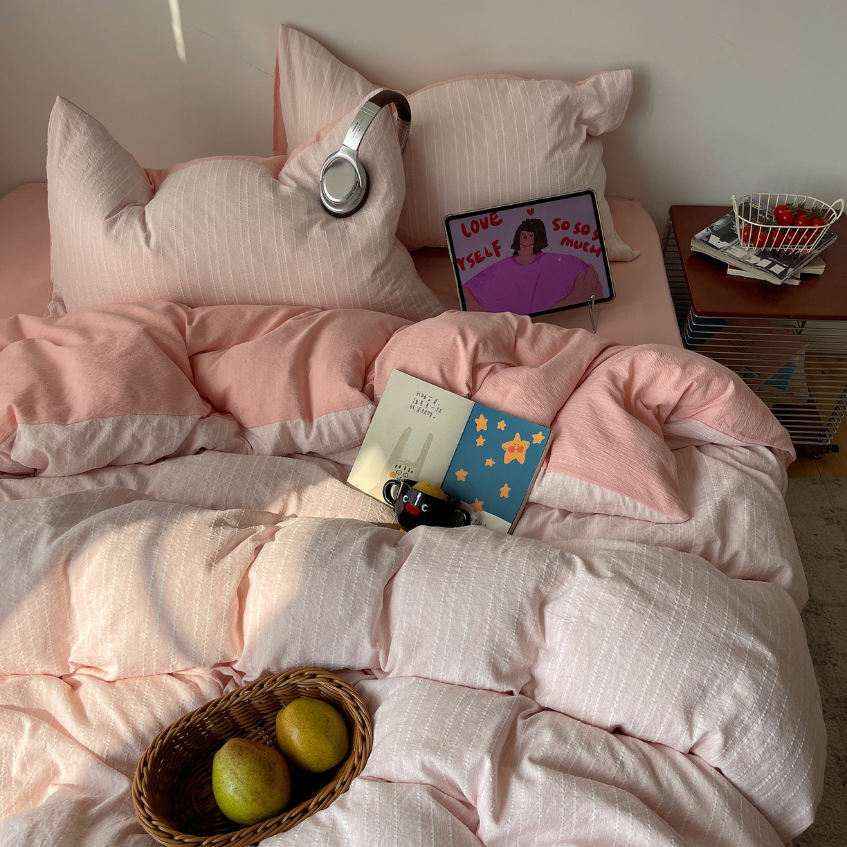 91家纺网 家纺一手货源 找家纺 栩裕纺织 2026新款高克重无印风阳离子提花工艺四件套 轻奢风-桃夭