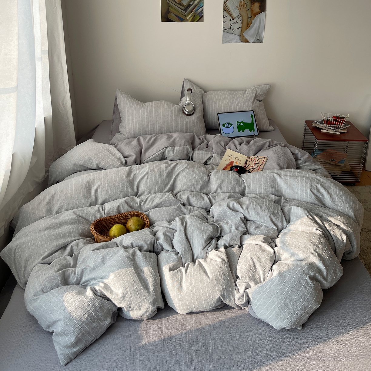 91家纺网 家纺一手货源 找家纺 栩裕纺织 2026新款高克重无印风阳离子提花工艺四件套 轻奢风-高级灰