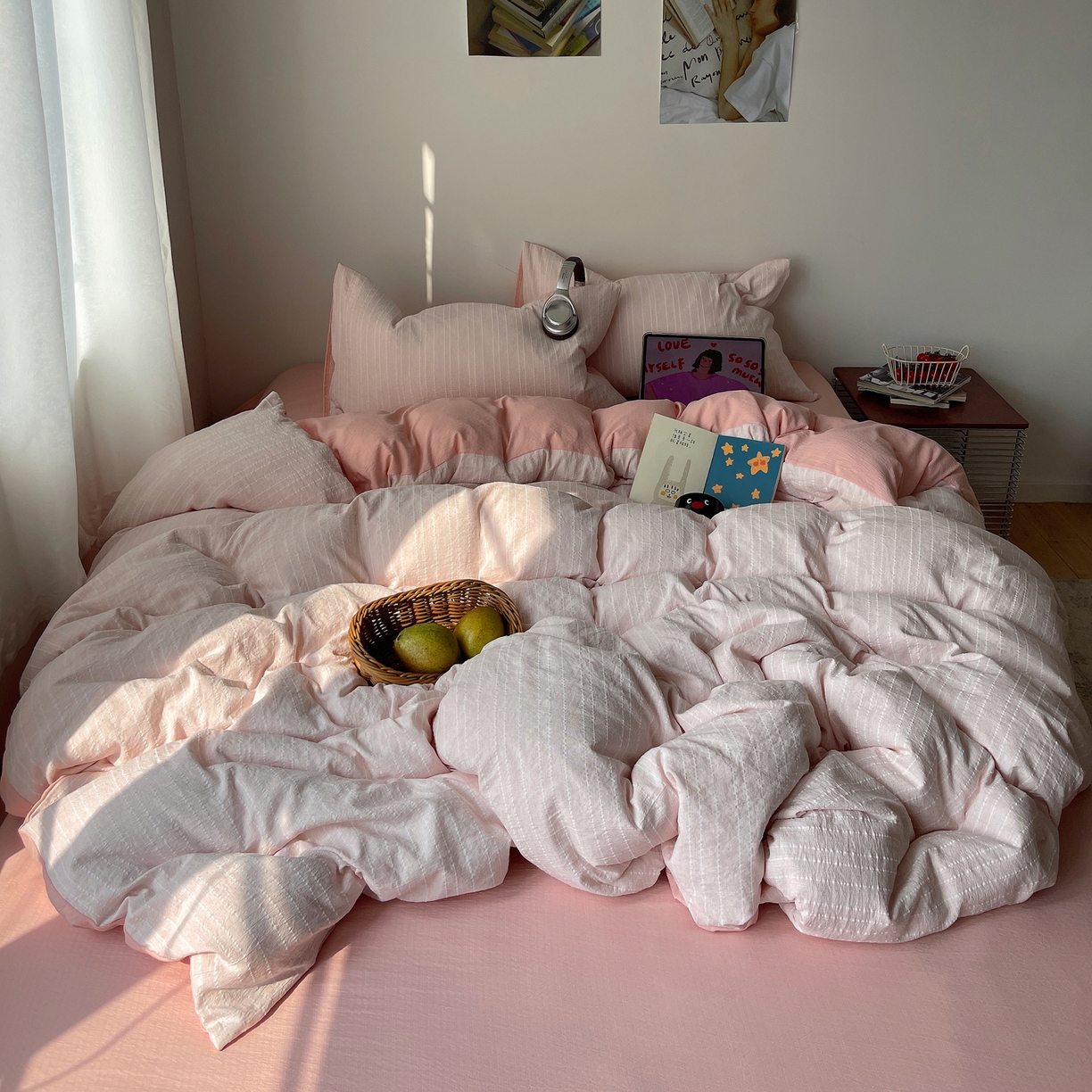 91家纺网 家纺一手货源 找家纺 栩裕纺织 2026新款高克重无印风阳离子提花工艺四件套 轻奢风-桃夭