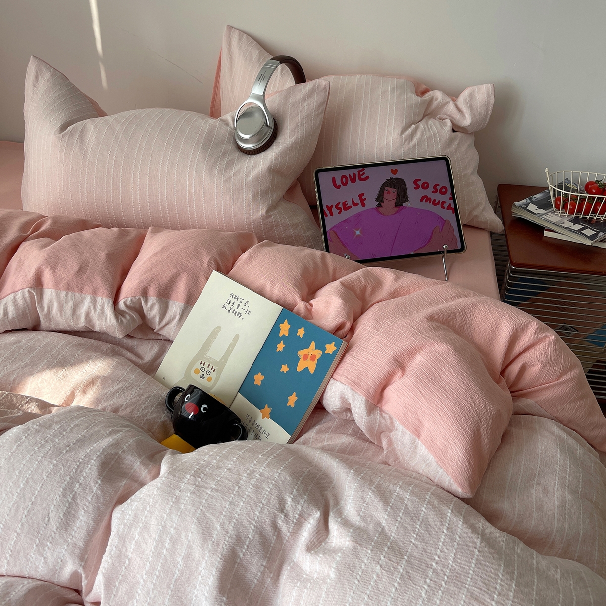 栩裕纺织 2026新款高克重无印风阳离子提花工艺四件套 轻奢风-桃夭