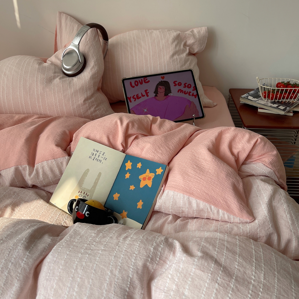 91家纺网 家纺一手货源 找家纺 栩裕纺织 2026新款高克重无印风阳离子提花工艺四件套 轻奢风-桃夭