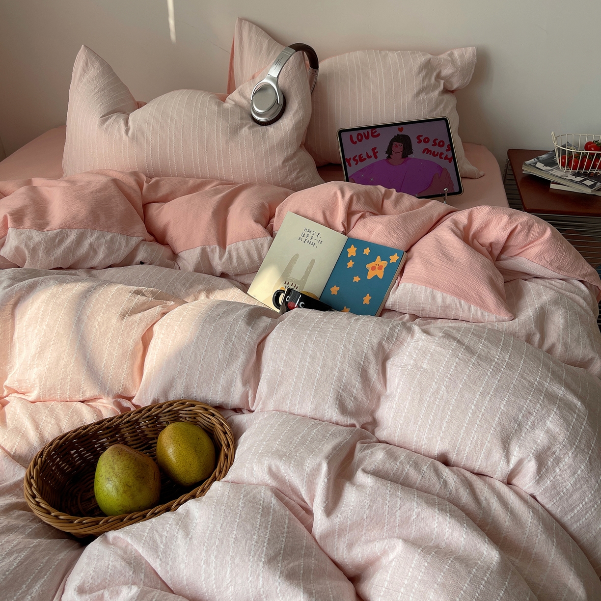 91家纺网 家纺一手货源 找家纺 栩裕纺织 2026新款高克重无印风阳离子提花工艺四件套 轻奢风-桃夭