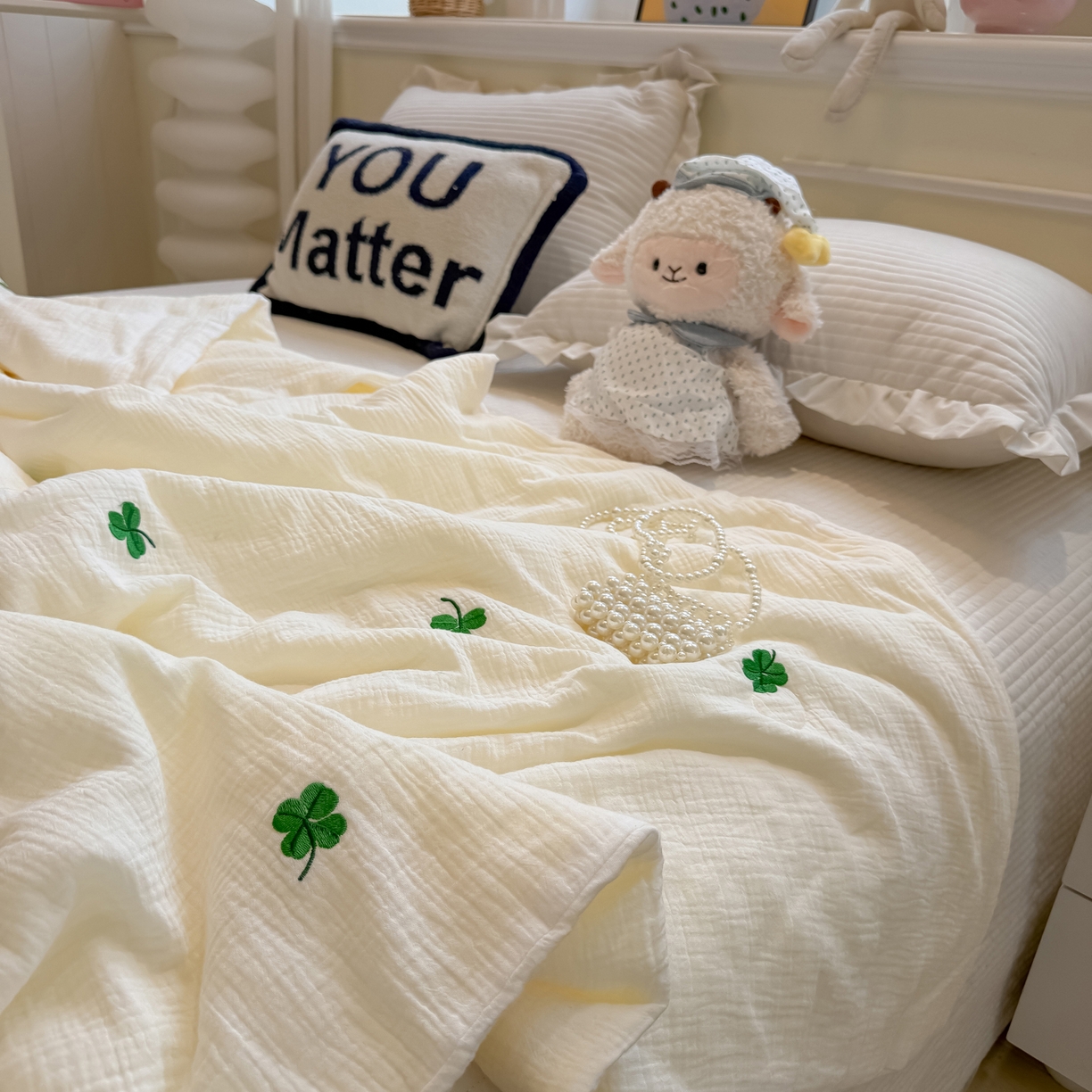 91家纺网 家纺一手货源 找家纺 （总）盼季家纺 2026新款高品质A类木棉皱皱纱小清新刺绣夏被