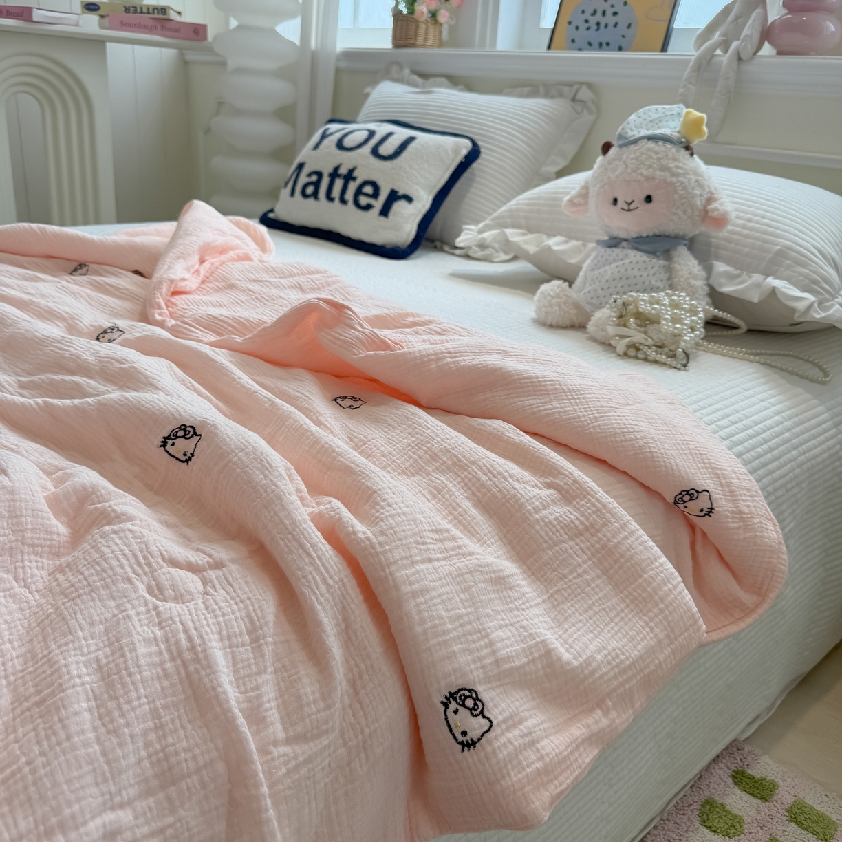 91家纺网 家纺一手货源 找家纺 盼季家纺 2026新款高品质A类木棉皱皱纱小清新刺绣夏被 小清新刺绣夏被-小KT