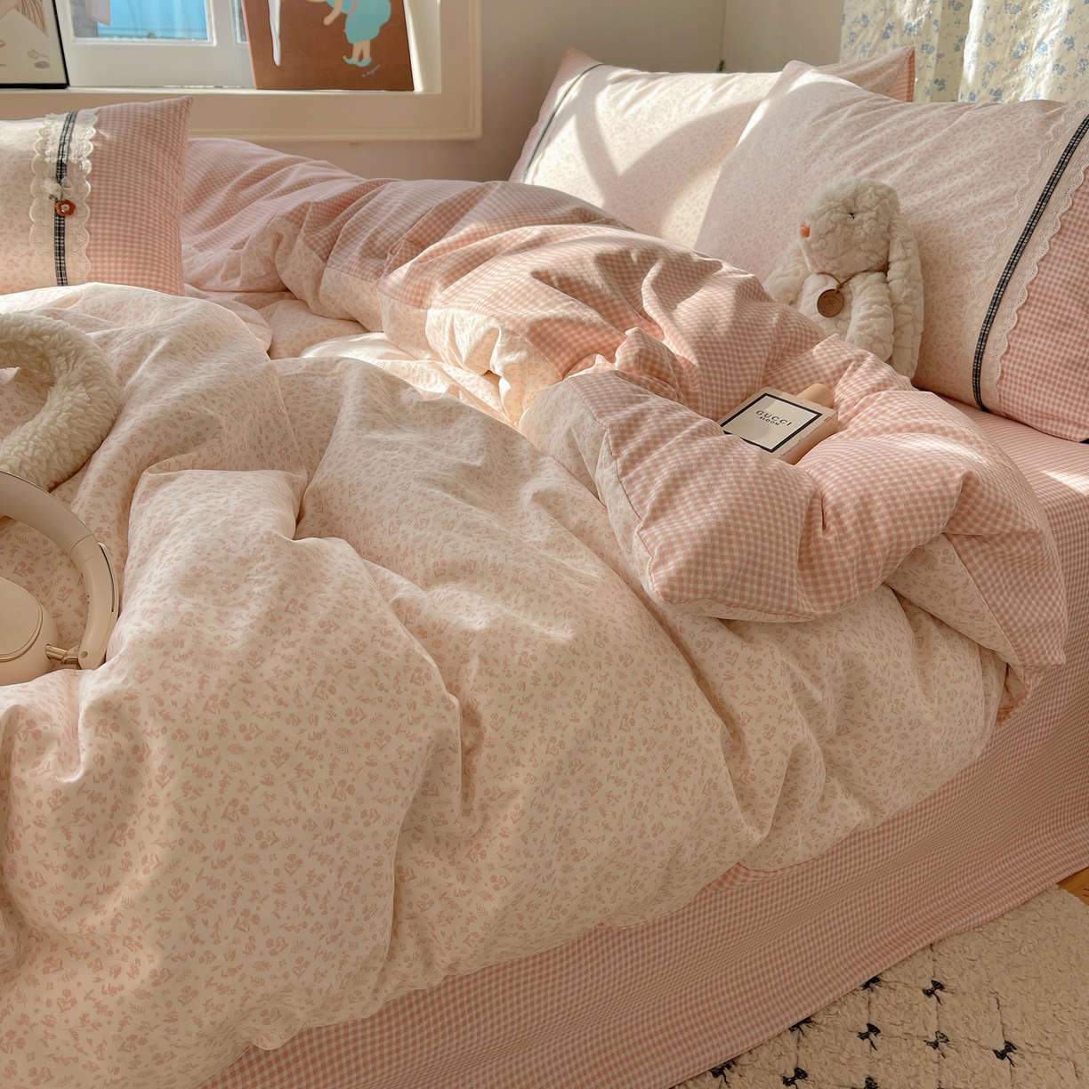 91家纺网 家纺一手货源 找家纺 栩裕纺织 2026新款仿棉水洗棉四件套 花漾格调-嫩粉