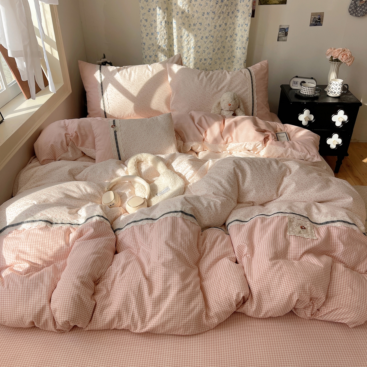 栩裕纺织 2026新款仿棉水洗棉四件套 花漾格调-嫩粉