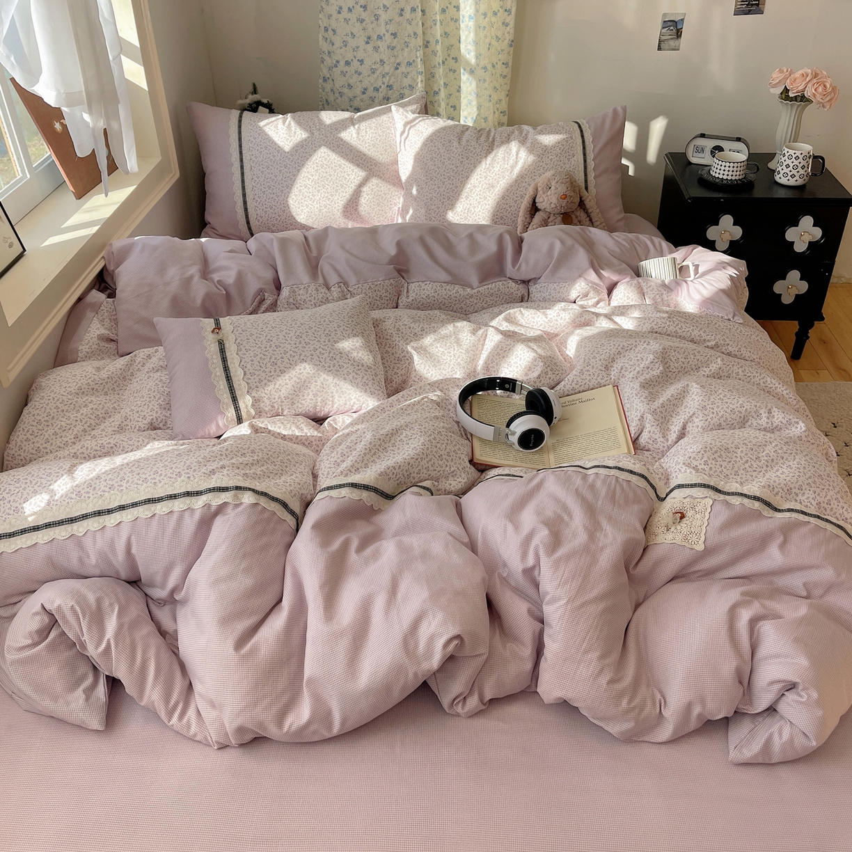 栩裕纺织 2026新款仿棉水洗棉四件套 花漾格调-浅紫