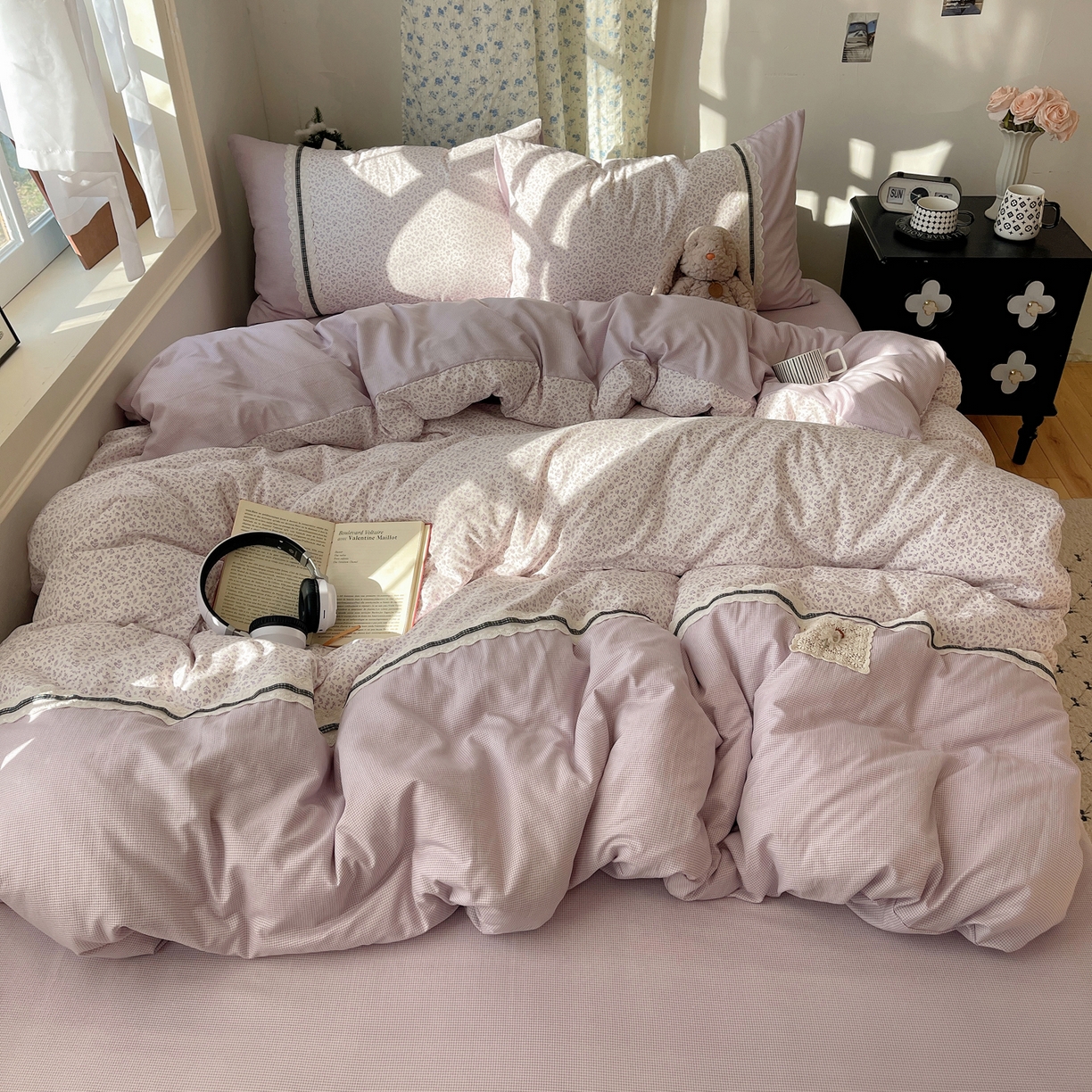 91家纺网 家纺一手货源 找家纺 栩裕纺织 2026新款仿棉水洗棉四件套 花漾格调-浅紫