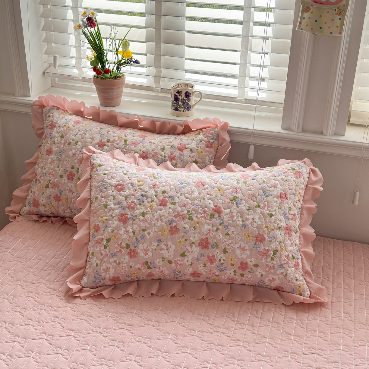 91家纺网 家纺一手货源 找家纺 雅眠居 2026新款直播爆款古法仿棉双层蕾丝花边床盖四件套 AB版-十里桃花